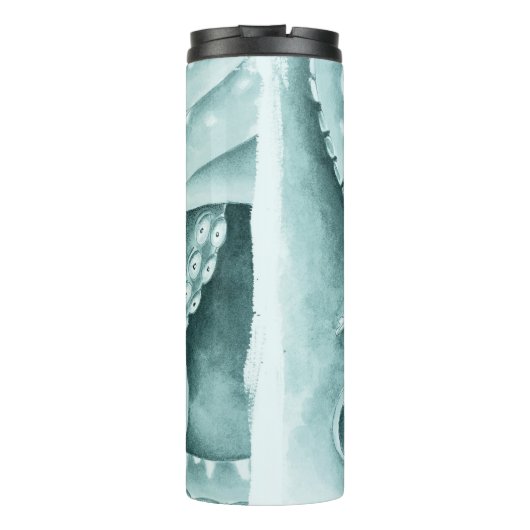 Cyaan groene tentakels monochroom thermosbeker (Achterkant)