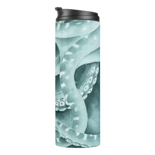 Cyaan groene tentakels monochroom thermosbeker (Geroteerd rechts)