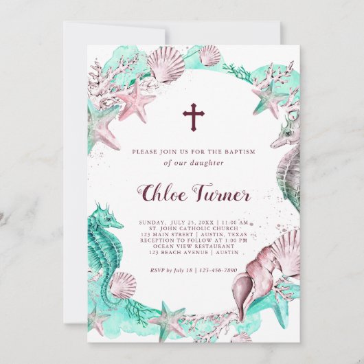 Cyaan & Lavendel Onder het Zee Doop Kaart (Voorkant)