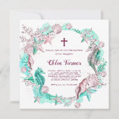 Cyaan & Lavendel Onder het Zee Doop Uitnodiging (Voorkant)