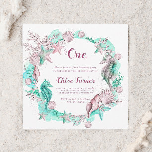 Cyaan & Lavendel Onder het Zee Meisje Verjaardagsp Kaart