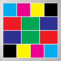 Cyaan, magenta geel, zwart, rood, groen, blauw