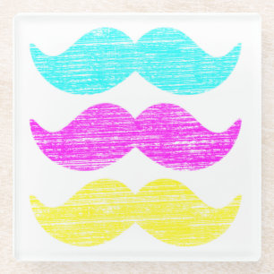 Cyaan Magenta Yellow Mustaches (letterpersstijl) Glazen Onderzetter