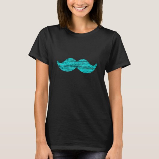 Cyaan Mustache (Letterpress Style) T-shirt (Voorkant)
