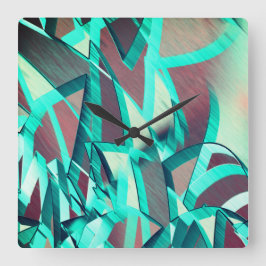 Cyaan- of blauwe strepen op rood, geboord afbeeldi vierkante klok