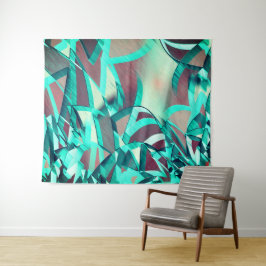 Cyaan- of blauwe strepen op rood, geboord afbeeldi wandkleed