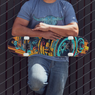 Cyaan Oranje Cyberpunk Industriële Turbine Grunge Persoonlijk Skateboard