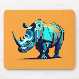Cyaan Oranje Pixel Art Neushoorn Retro Gamer Muismat