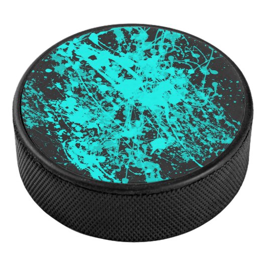 Cyaan Paint Splatter Hockey Puck (3/4)
