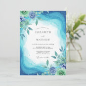 Cyaan Periwinkle Loof Eucalyptus Bruiloft Kaart (Staand voorkant)