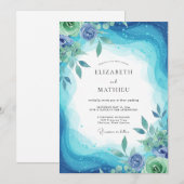 Cyaan Periwinkle Loof Eucalyptus Bruiloft Kaart (Voorkant / Achterkant)