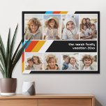 Cyaan Retro Stripe - 8 Fotocollage Imitatie Canvas Print<br><div class="desc">Voorzijde - 8 Fotosjabloon in een eenvoudig raster met een witte rand. Een leuk, retro strepenpatroon met rood, goud en blauw op een zwarte achtergrond. En een eenvoudig lettertype maken een modern, minimaal ontwerp om naar vrienden te sturen. Als je wijzigingen wilt aanbrengen, ga dan naar het geavanceerde ontwerpgebied en...</div>