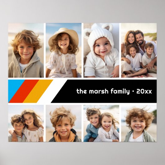 Cyaan Retro Stripe - 8 Fotocollage Poster (Voorkant)