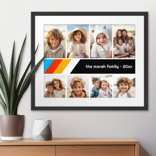 Cyaan Retro Stripe - 8 Fotocollage Poster