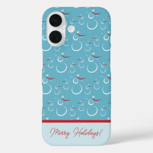 Cyaan Rode Vrolijke Feestdagen Schattige Sneeuwman iPhone 16 Hoesje