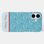 Cyaan Rode Vrolijke Feestdagen Schattige Sneeuwman Case-Mate iPhone Case (Achterkant (horizontaal))