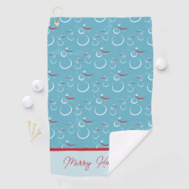 Cyaan Rode Vrolijke Feestdagen Schattige Sneeuwman Golfhanddoek