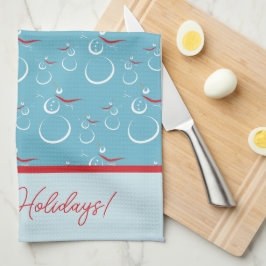 Cyaan Rode Vrolijke Feestdagen Schattige Sneeuwman Theedoek