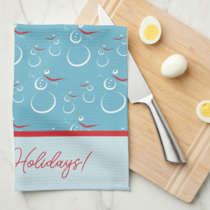 Cyaan Rode Vrolijke Feestdagen Schattige Sneeuwman Theedoek