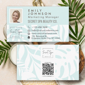 Cyaan Tropisch Botanisch Blad Beauty & Spa Foto QR Visitekaartje