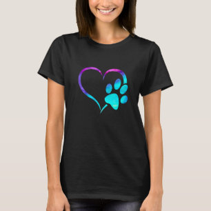 Cyaan turquoise blauwe paarse Hondenpootafdruk har T-shirt