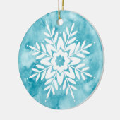 Cyaan Waterverf Sneeuwvlok Keramisch Ornament (Links)