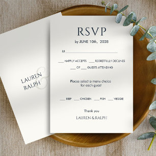 Cyaan Zwart & Ivoor Monogram Bruiloft RSVP Kaartje