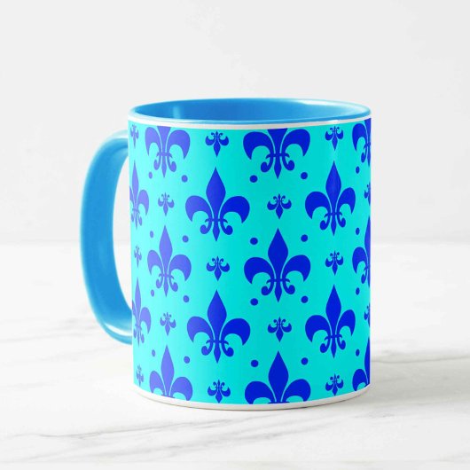 Cyaanblauw Fleur-de-lis-patroonontwerp  Mok
