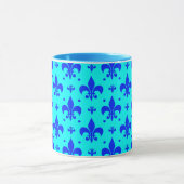 Cyaanblauw Fleur-de-lis-patroonontwerp  Mok (Midden)