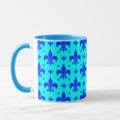 Cyaanblauw Fleur-de-lis-patroonontwerp  Mok (Links)