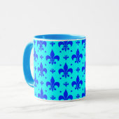Cyaanblauw Fleur-de-lis-patroonontwerp  Mok (Voorkant links)