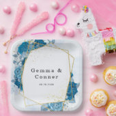 Cyaanblauwe Rustieke Geometrische Bloemige Bruilof Papieren Bordje (Feest)