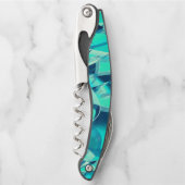 Cyaansporen met drijfveren op aquamarinedrager kurkentrekker (Voorkant)