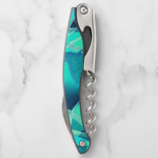 Cyaansporen met drijfveren op aquamarinedrager kurkentrekker (Achterkant)