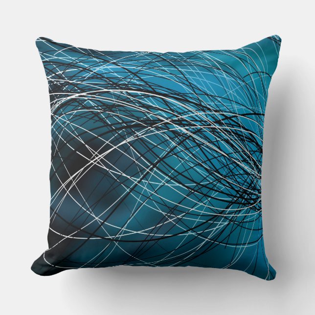 Cyaanwervelingslijnen - Sierkussen (Voorkant)