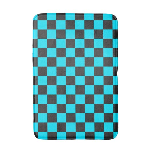 Cyan and charcoal checkerboard pattern badmat (Voorkant Verticaal)
