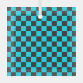 Cyan and charcoal checkerboard pattern glas ornament (Voorkant)