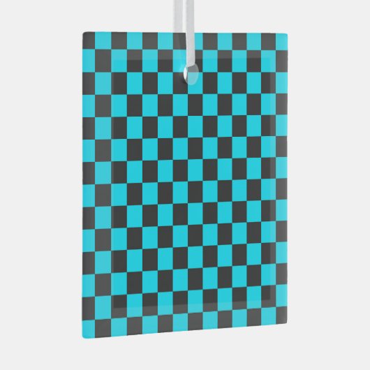 Cyan and charcoal checkerboard pattern glas ornament (Voorkant Rechts)