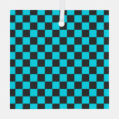 Cyan and charcoal checkerboard pattern glas ornament (Achterkant)