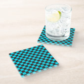 Cyan and charcoal checkerboard pattern glazen onderzetter (Schuin)