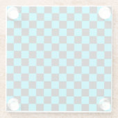 Cyan and charcoal checkerboard pattern glazen onderzetter (Achterkant)