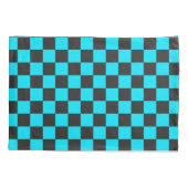 Cyan and charcoal checkerboard pattern kussensloop (Achterkant-Links)