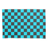 Cyan and charcoal checkerboard pattern kussensloop (Voorkant-Links)