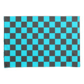 Cyan and charcoal checkerboard pattern kussensloop (Voorkant-Rechts)