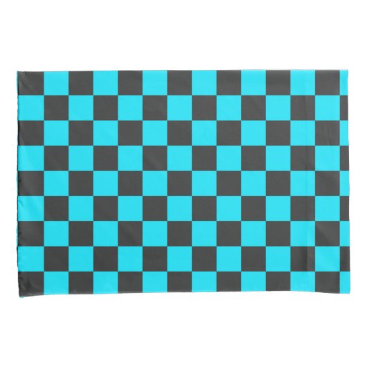 Cyan and charcoal checkerboard pattern kussensloop (Voorkant-Rechts)