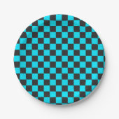 Cyan and charcoal checkerboard pattern papieren bordje (Voorkant)
