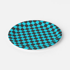 Cyan and charcoal checkerboard pattern papieren bordje