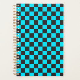 Cyan and charcoal checkerboard pattern planner