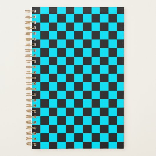 Cyan and charcoal checkerboard pattern planner (Voorkant)
