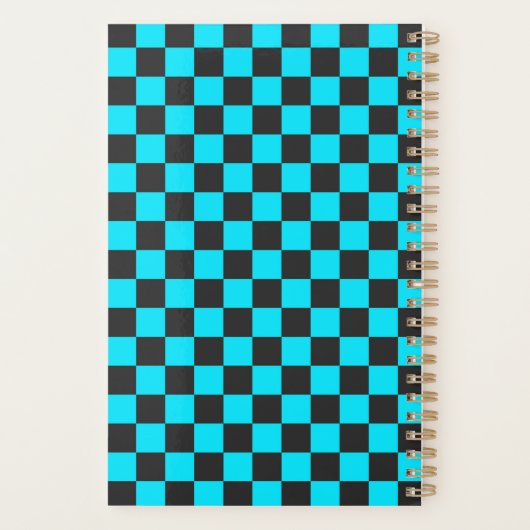 Cyan and charcoal checkerboard pattern planner (Achterkant)